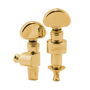 GROVER GEARED BANJO PEGS GOLD W/   METAL BUTTON SET 5