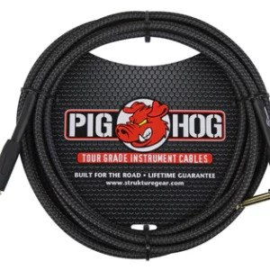 Pig Hog "Black Woven" Instrument Cable, 10ft. Right Angle