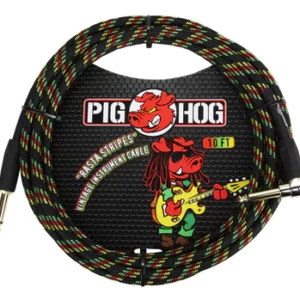 Pig Hog "Rasta Stripes" Instrument Cable, 10ft. Right Angle