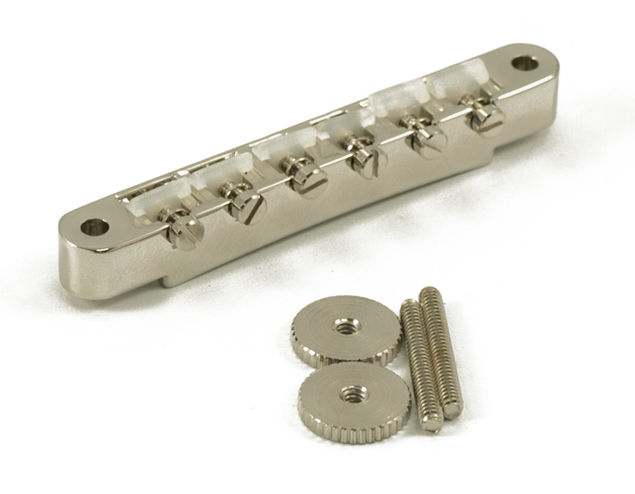 Kluson USA Replacement Non-Wired ABR-1 Tune-O-Matic Bridge Nickel With Nylon Saddles